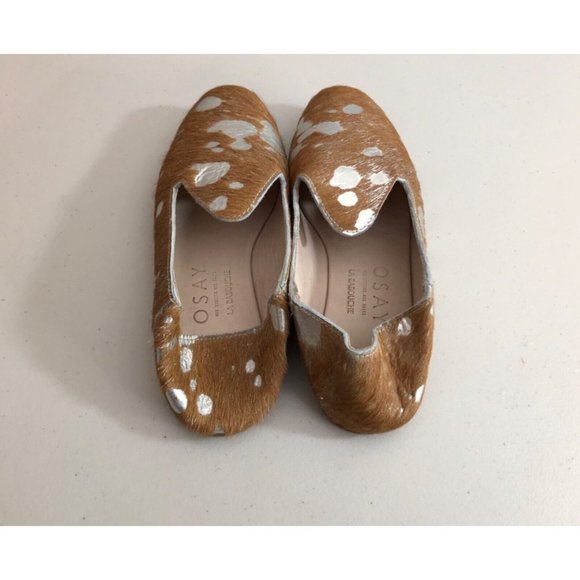 Anthroplogie OSAY La Babouche Flats Metallic Calf Hair Size 37 - Picture 4 of 5